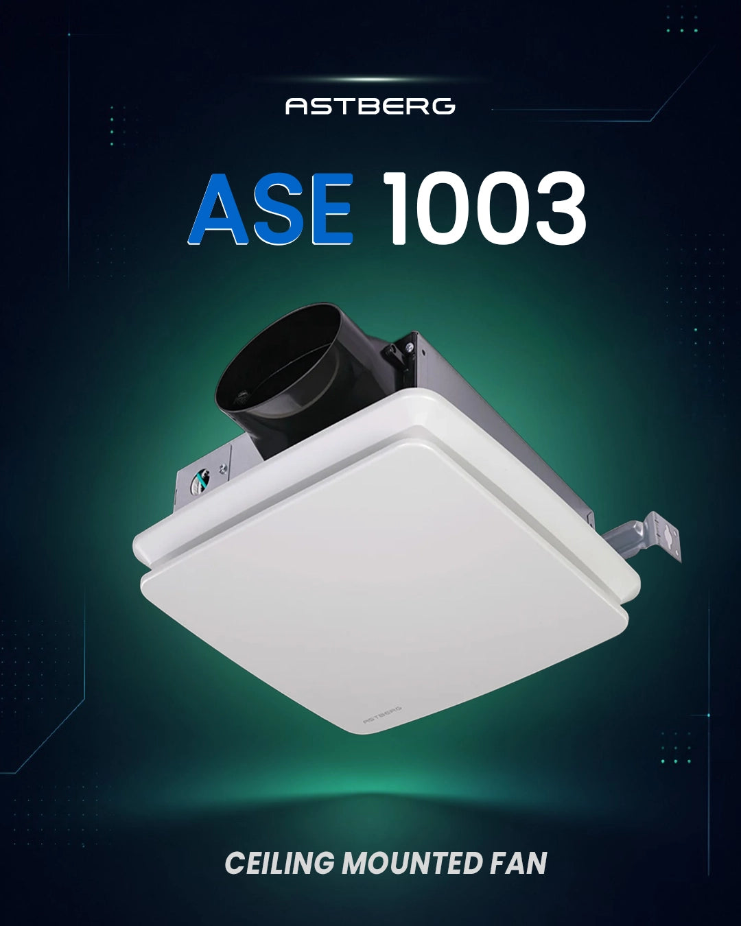 ASTBERG SLIM CEILING MOUNTED VENTILATION FAN EXHAUST FAN  ASE1003 75MM 200CMH