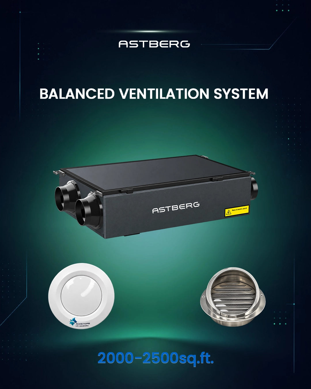 ASTBERG'S BALANCED VENTILATION SYSTEM FOR 2000-2500 (Sq. ft.) RESIDENTIAL OR SEMI-COMMERCIAL