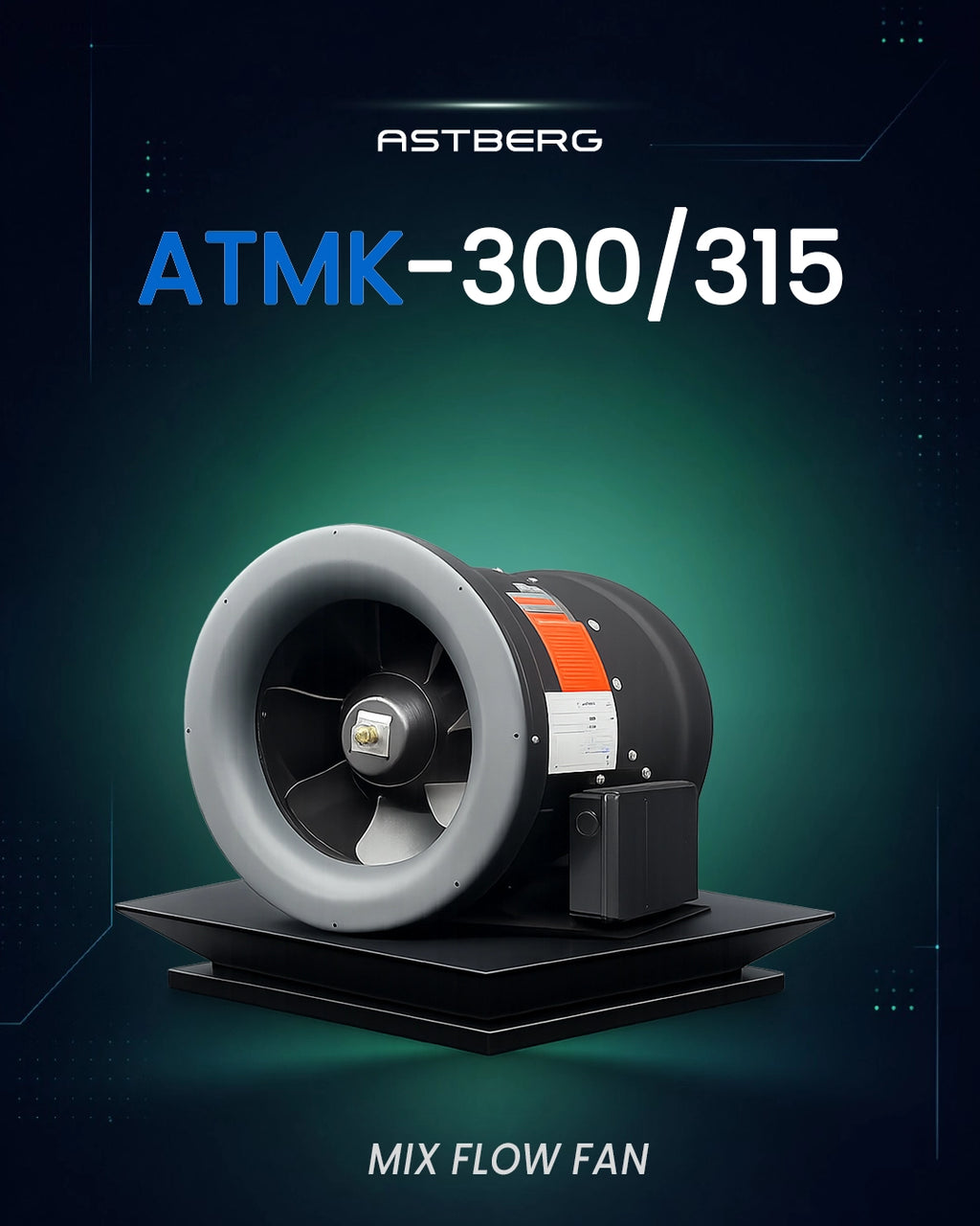 ASTBERG SILENT MIXEDFLOW COMMERCIAL DUCT VENTILATION FAN ATMK300 3150CMH