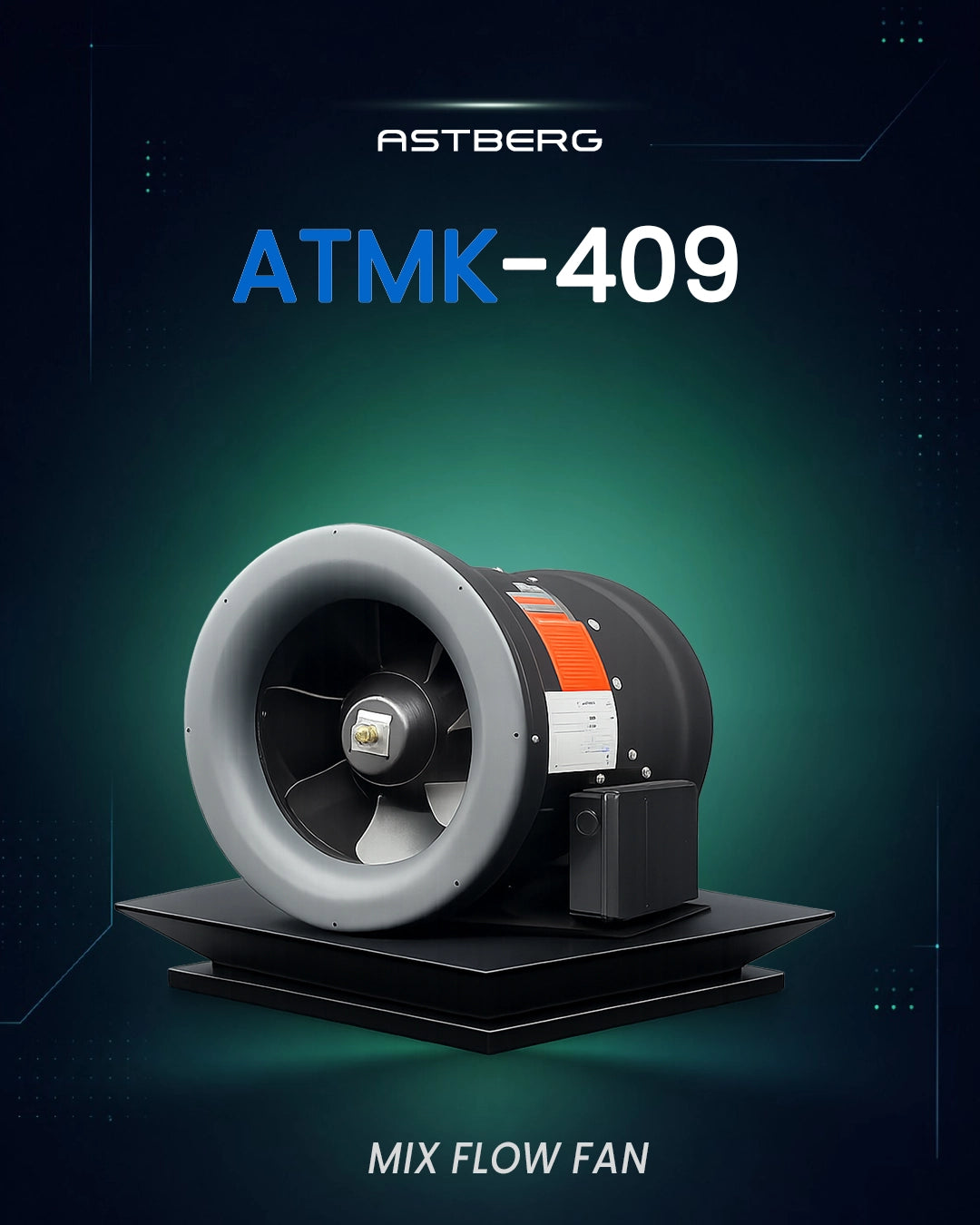 ASTBERG SILENT MIXED FLOW COMMERCIAL DUCT VENTILATION FAN ATMK409AC 9000CMH
