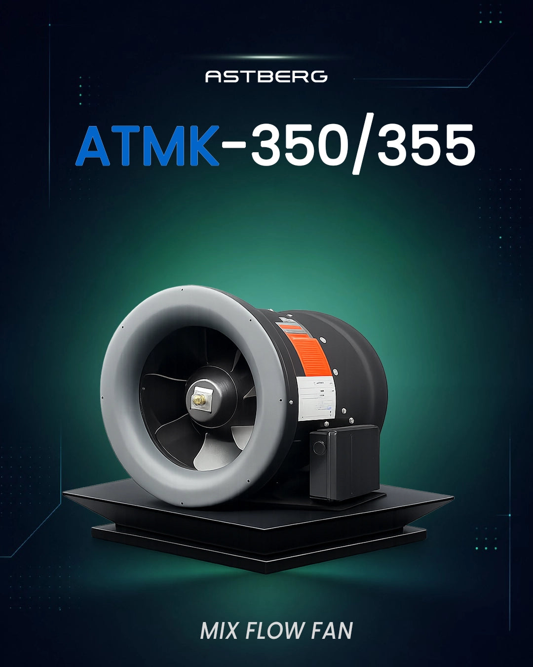 ASTBERG SILENT MIXEDFLOW COMMERCIAL DUCT VENTILATION FAN ATMK355 AC 6200 CMH