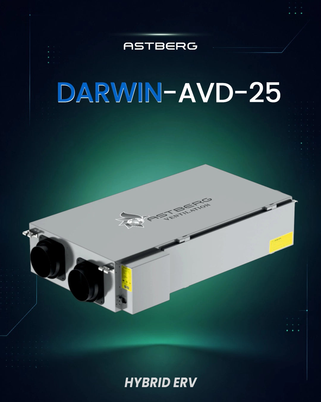 Astberg DARWIN HYBRID ERV AMERICAN TECHNOLOGY IFD FILTERS AVD25 280CMH FRESHAIR AIR PURIFICATION SYSTEM (NON REPLACEABLE FILTERS)85-88% ENERGY RECOVERY EFFICIENCY