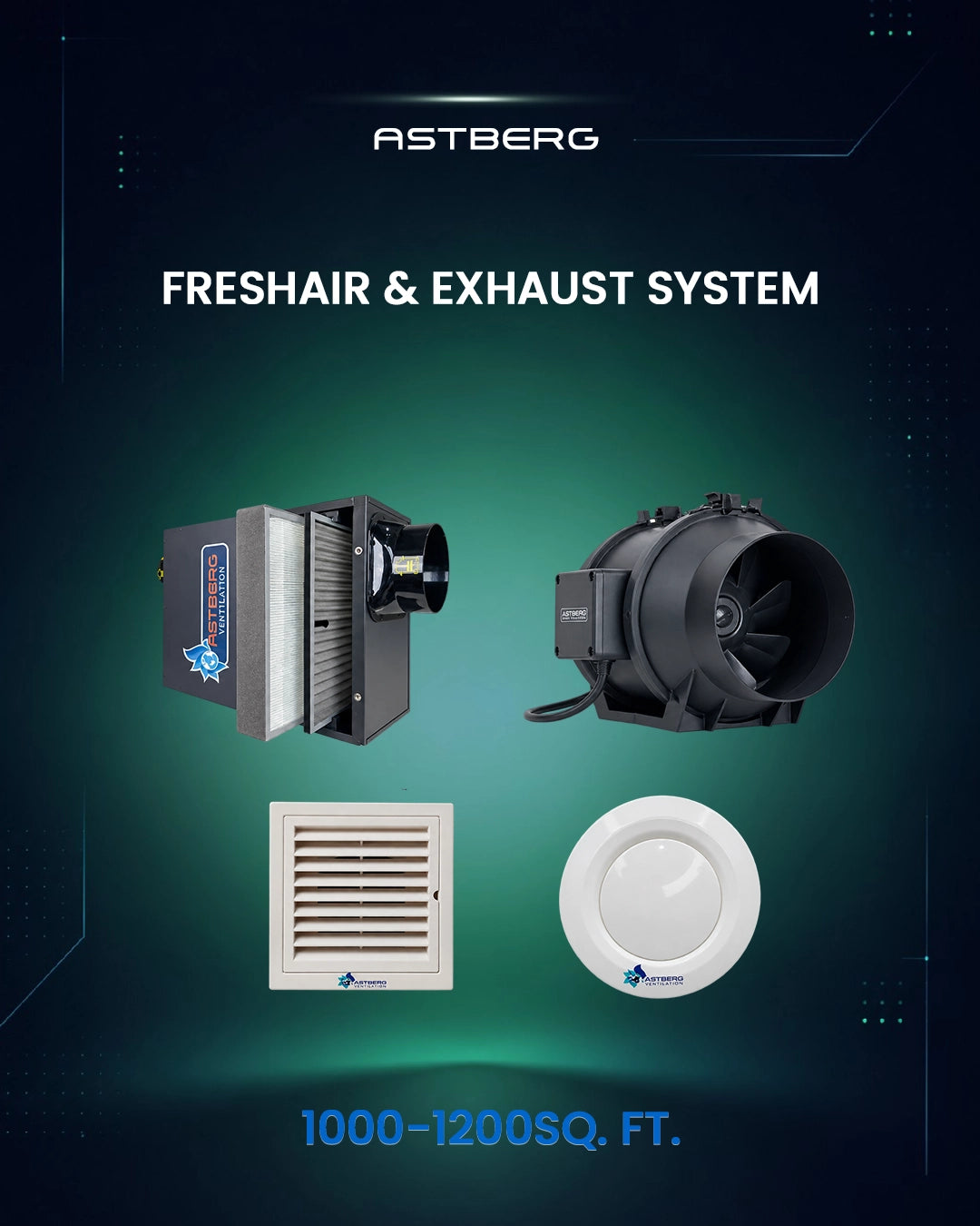 FRESHAIR & EXHAUST SYSTEM WITHOUT HEAT RECOVERY FOR 1000-1200SQ. FT. AREA