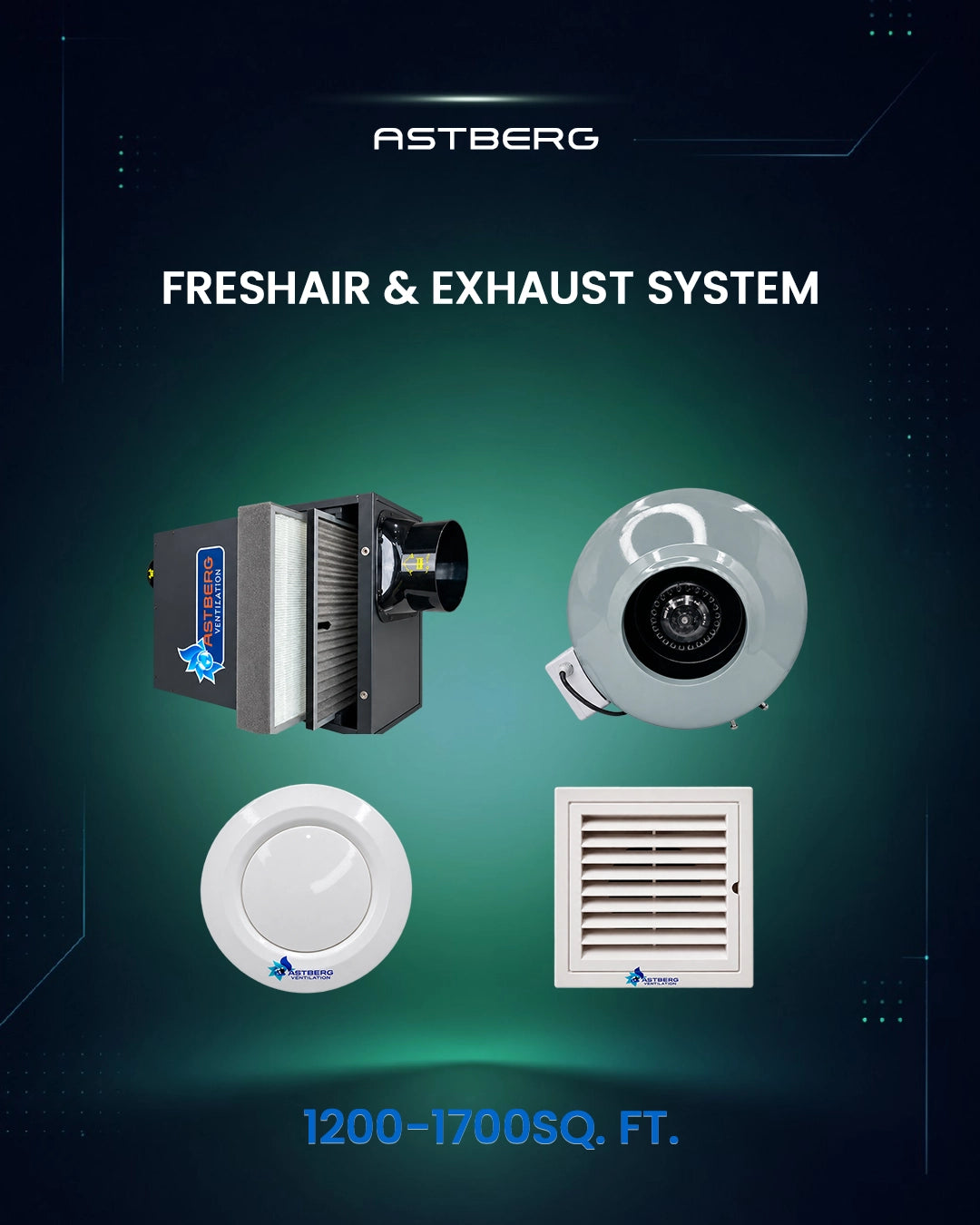 FRESHAIR & EXHAUST SYSTEM WITHOUT HEAT RECOVERY FOR 1200-1700SQ. FT. AREA