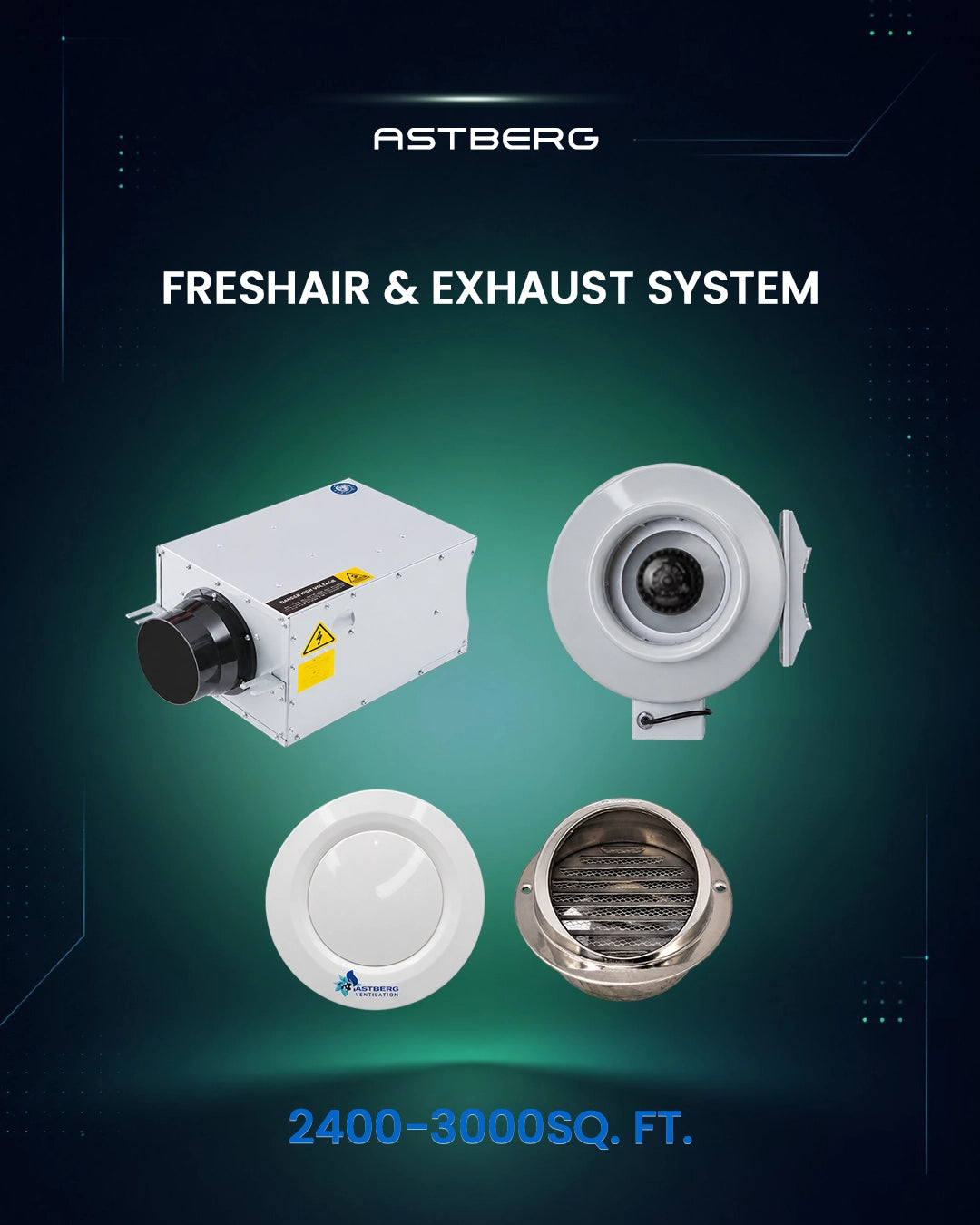 FRESHAIR & EXHAUST SYSTEM WITHOUT HEAT RECOVERY FOR 2400-3000 SQ. FT. AREA