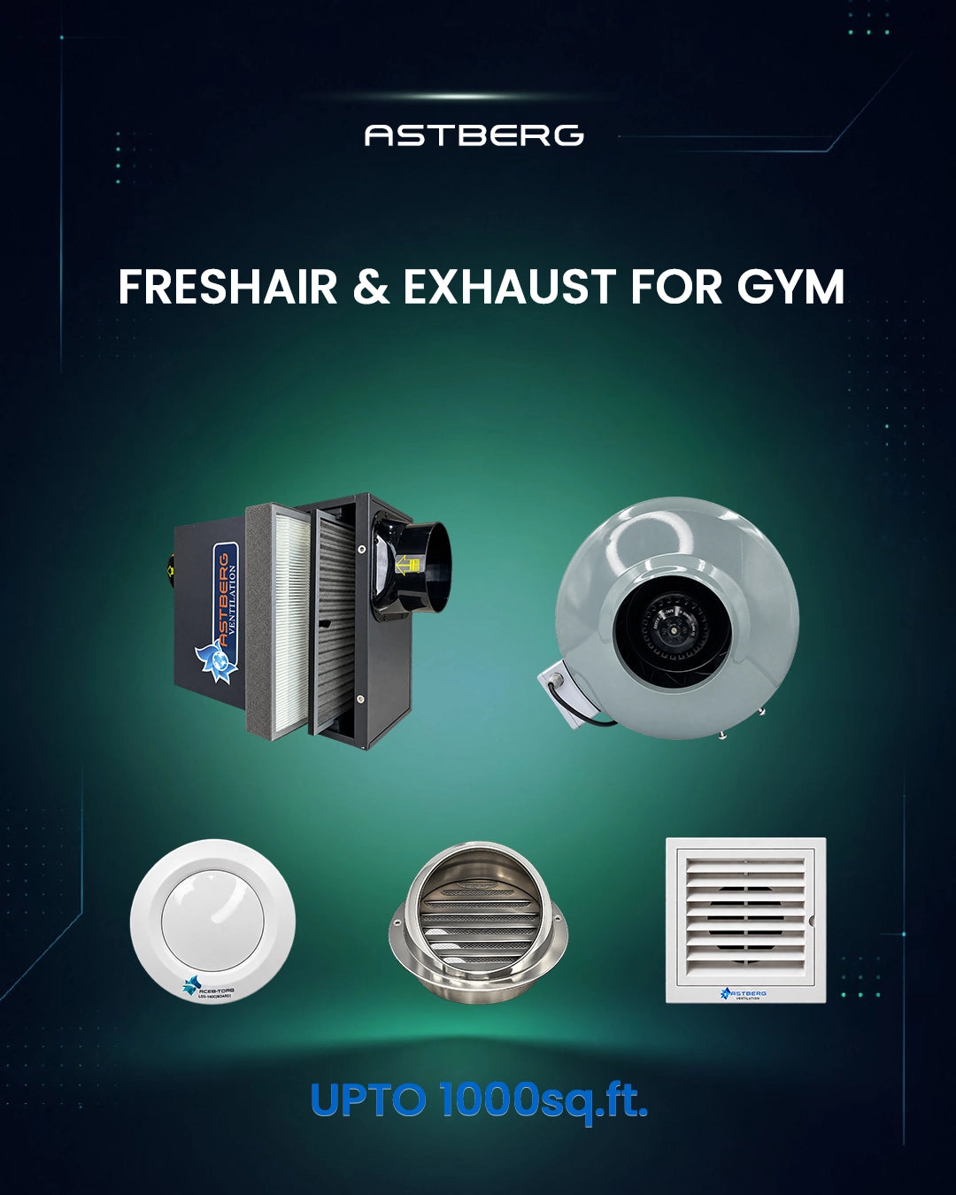 FRESHAIR & EXHAUST FOR GYM UPTO 1000* Sq. Ft. or upto 40* NO. OF PEOPLE  (HEAT RECOVERY EXCLUDED)