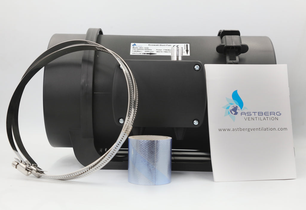 ASTBERG EC MOTOR SILENT MIXFLOW INLINE DUCT VENTILATION FAN WITH REGULATOR AEC160  20-798CMH 160MM