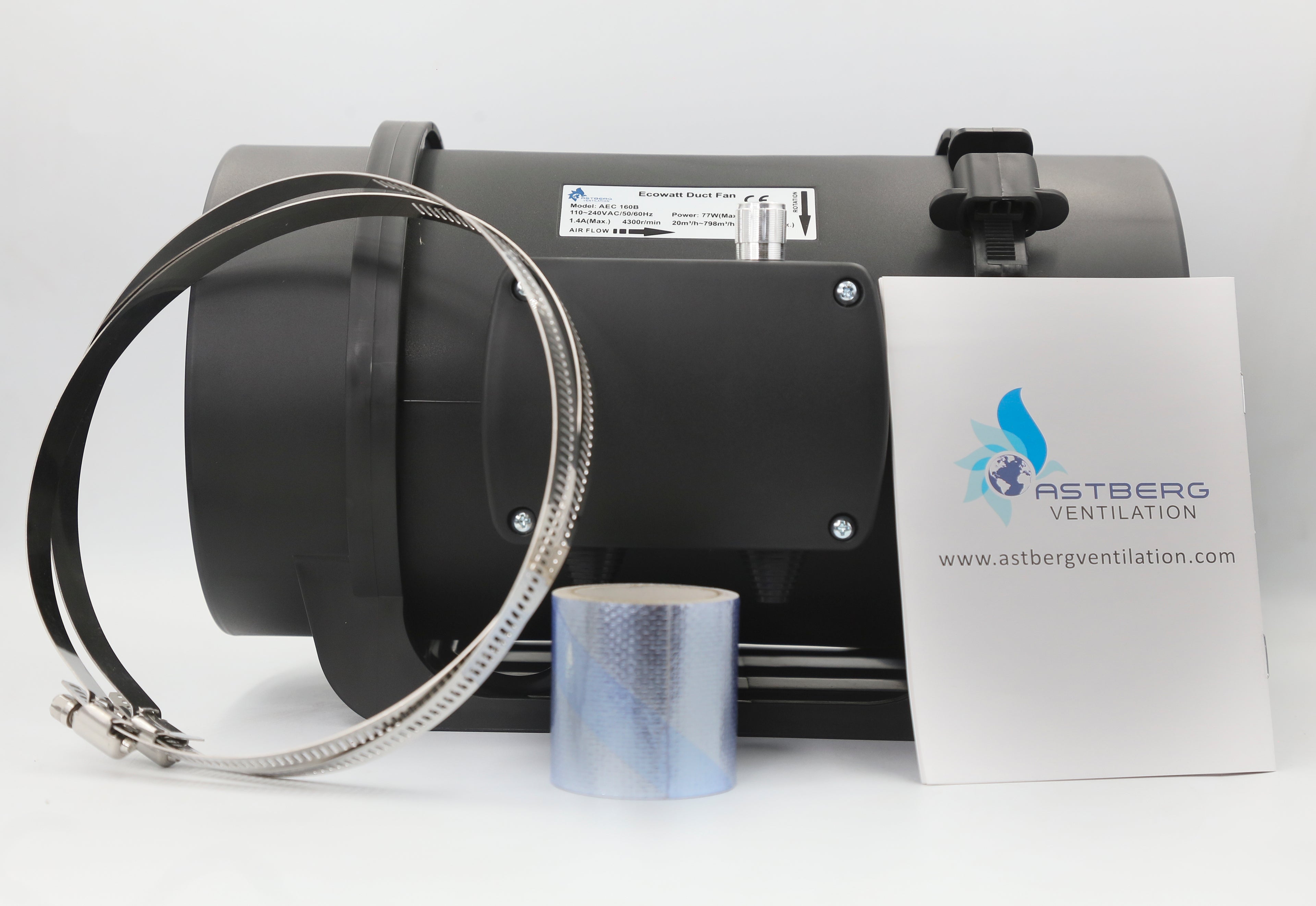 ASTBERG EC MOTOR SILENT MIXFLOW INLINE DUCT VENTILATION FAN WITH REGULATOR AEC160  20-798CMH 160MM