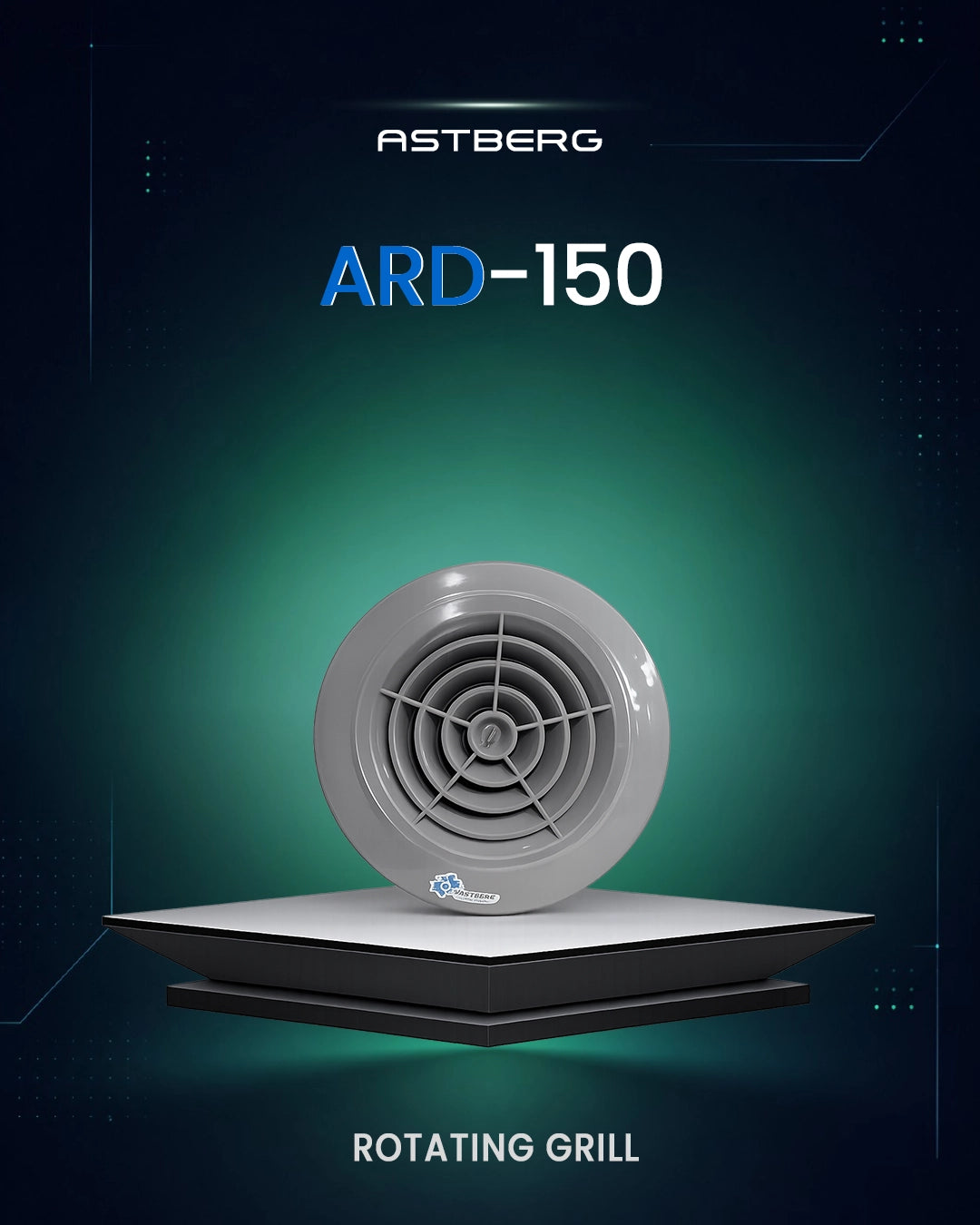 ASTBERG ROTATING DIFFUSER  SUPPLY GRILL VENT CEILING CAP CFM CONTROLLER 150MM 6" (Grey Color)-ARD150