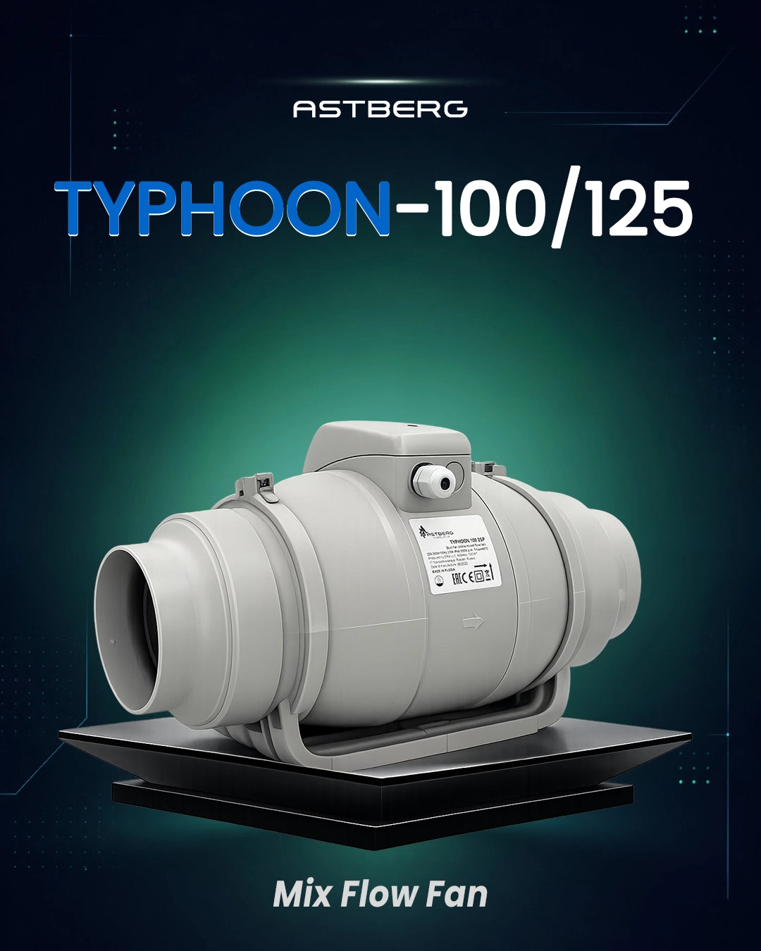ASTBERG SILENT HEAVY DUTY MIXFLOW CIRCULAR INLINE DUCT VENTILATION FAN TYPHOON160 570CMH 150MM 6"