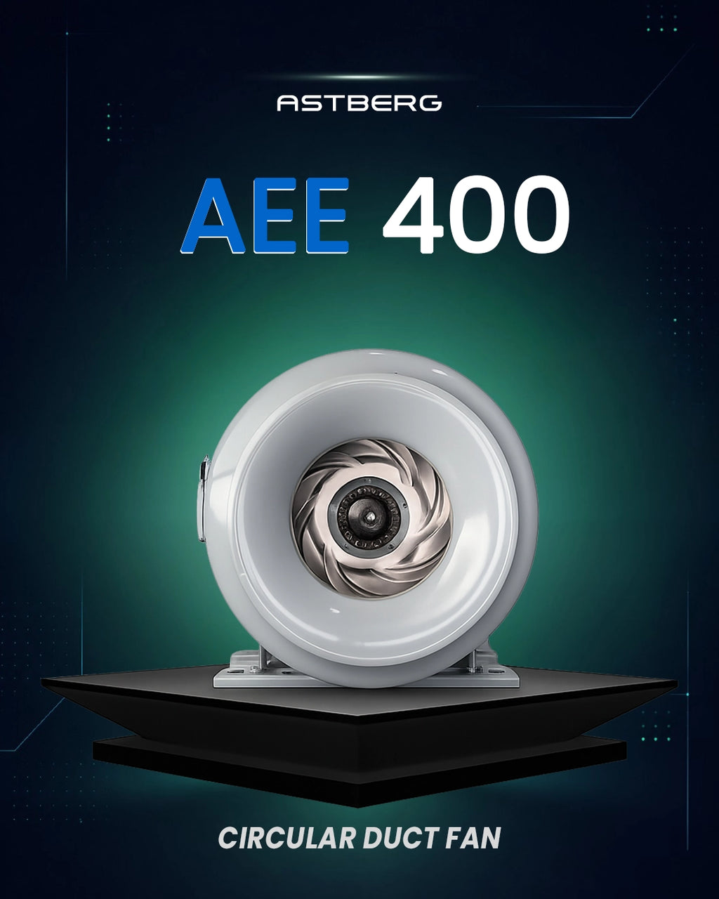 ASTBERG POWDER COATED CIRCULAR INLINE DUCT VENTILATION EXHAUST FAN AEE400 2500CMH 400MM 16"