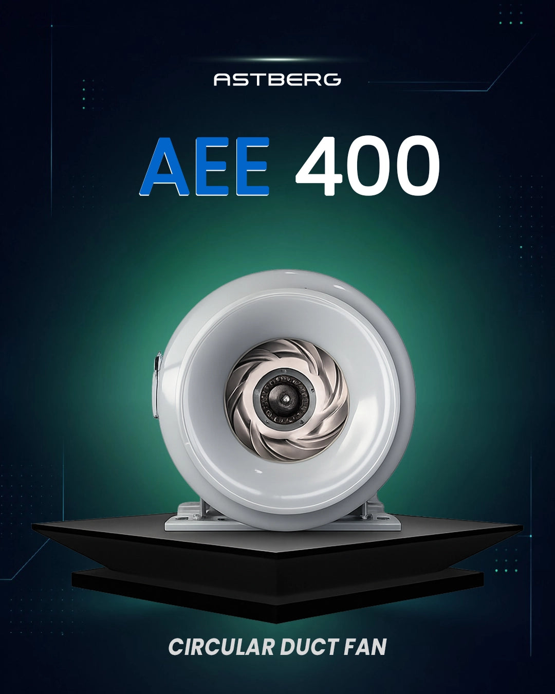 ASTBERG POWDER COATED CIRCULAR INLINE DUCT VENTILATION EXHAUST FAN AEE400 2500CMH 400MM 16"