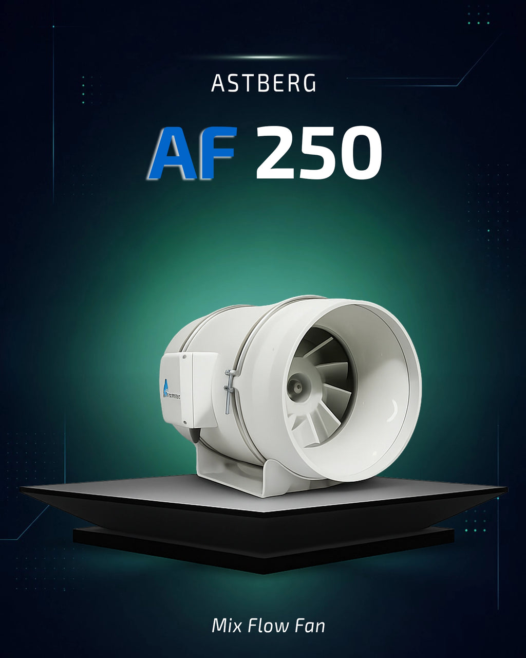 ASTBERG SILENT MIXFLOW CIRCULAR INLINE DUCT VENTILATION FAN AF250 1405CMH 250MM 10"