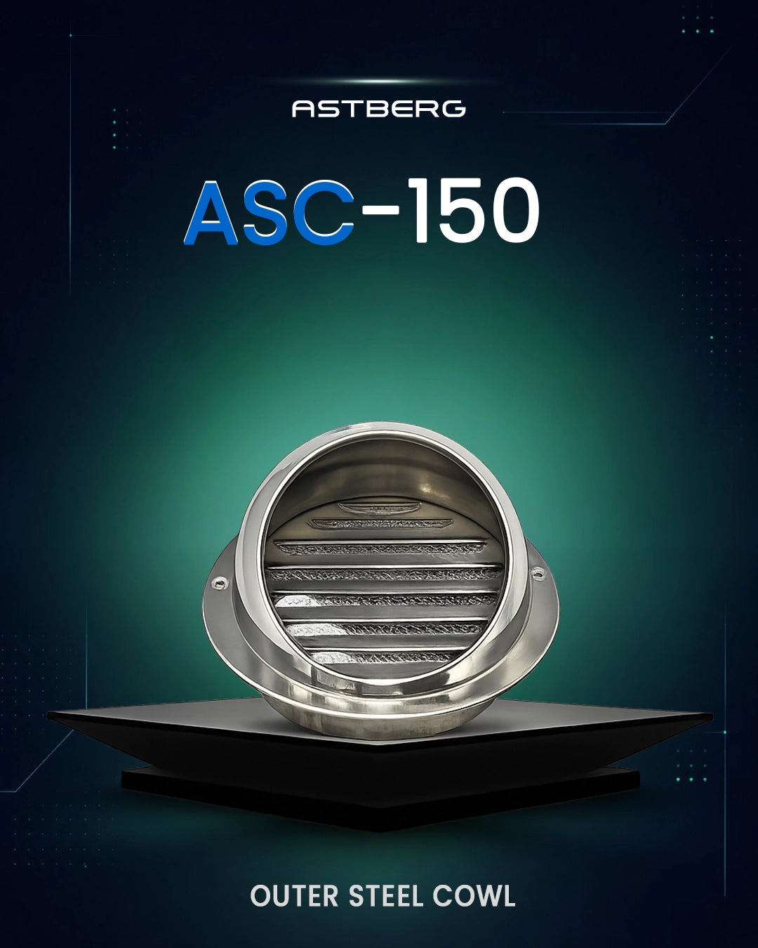 ASTBERG STEEL OUTER PIPE  COWL WITH MESH GREY PAINT 150MM 6" (ASC150)