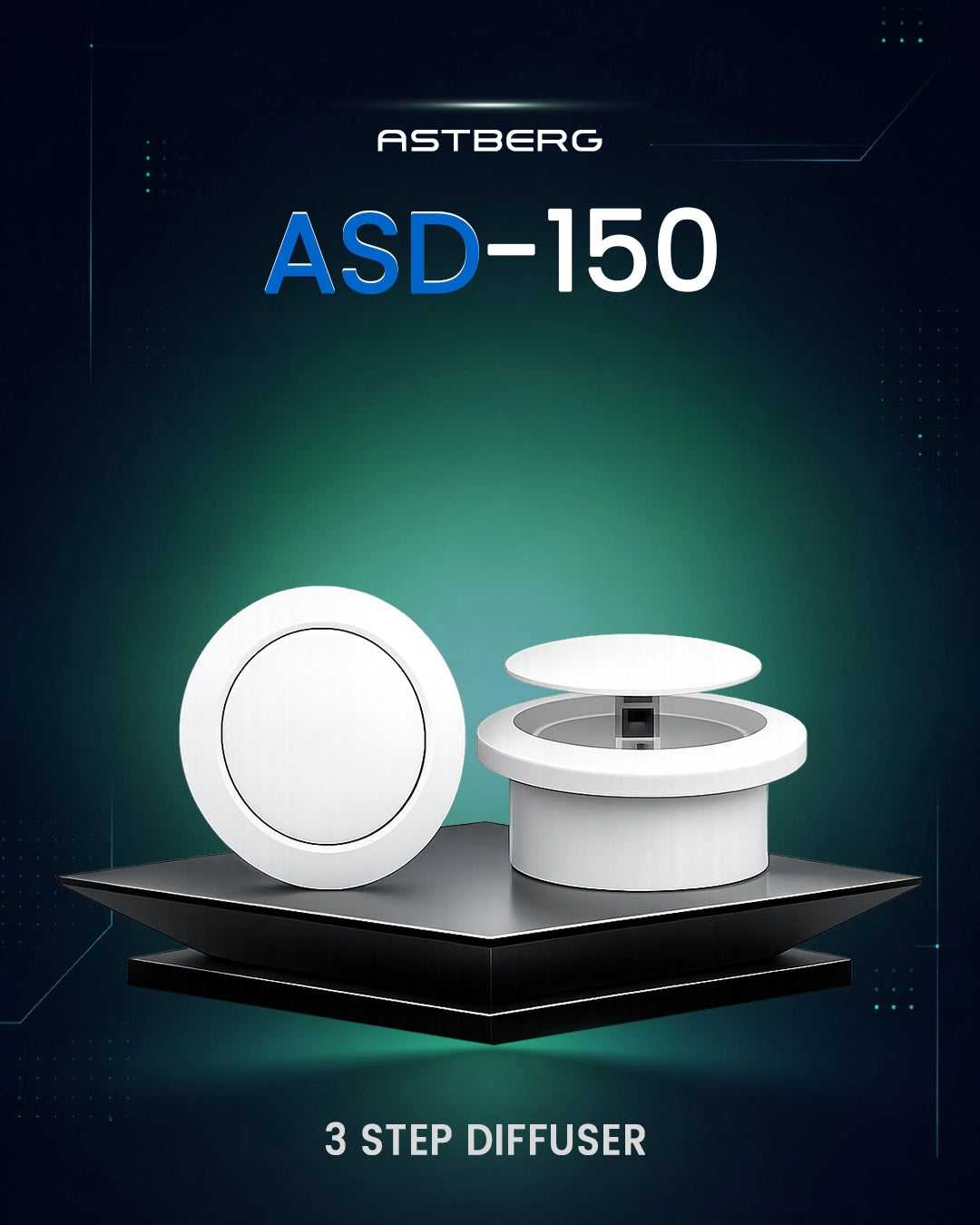 ASTBERG 3 STEP ABS SUPPLY AIR DIFFUSER WITH DUST FILTER 150MM 6"-ASD150