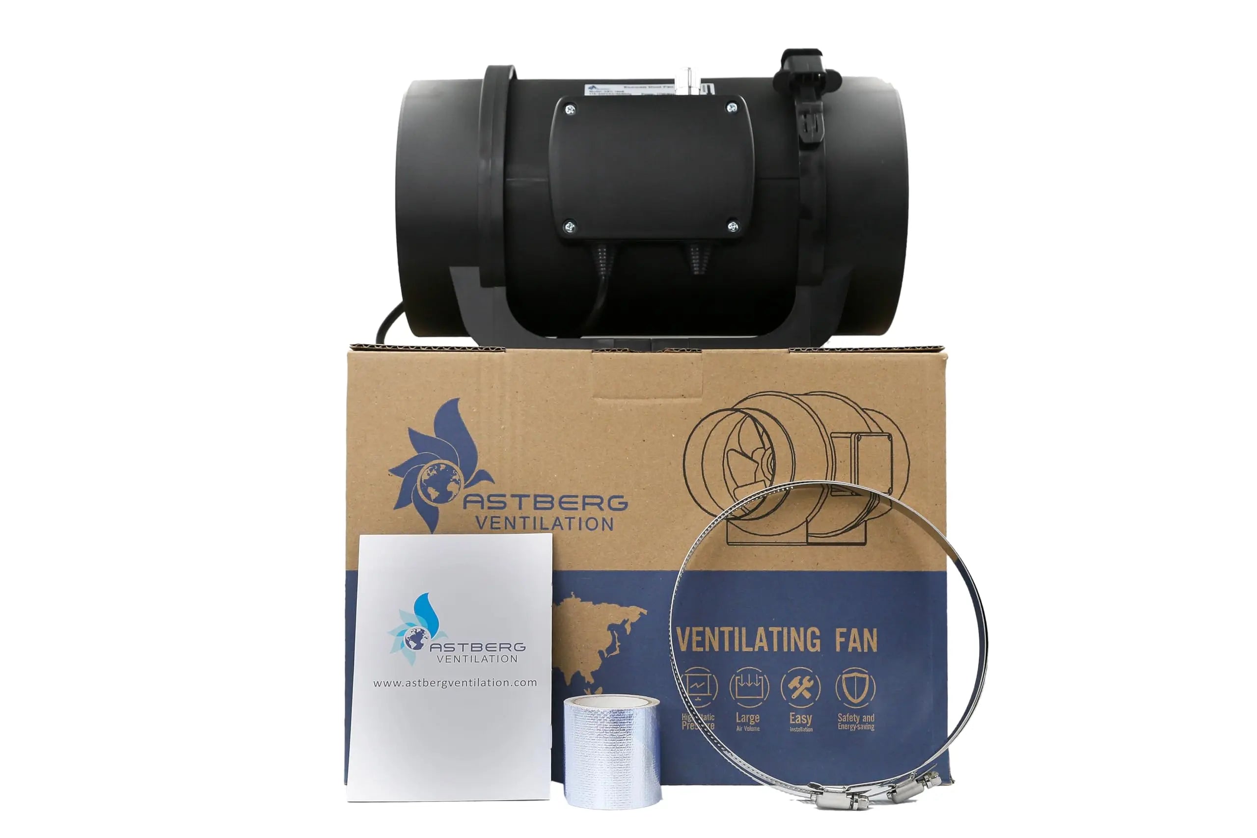 Astberg AEC200 with 0-100% Variable Speed controller(20-1292 CMH) Energy Efficient EC Inline Duct Fan/Inline Exhaust/Circular Inline Fan (160mm) - Astberg Ventilation