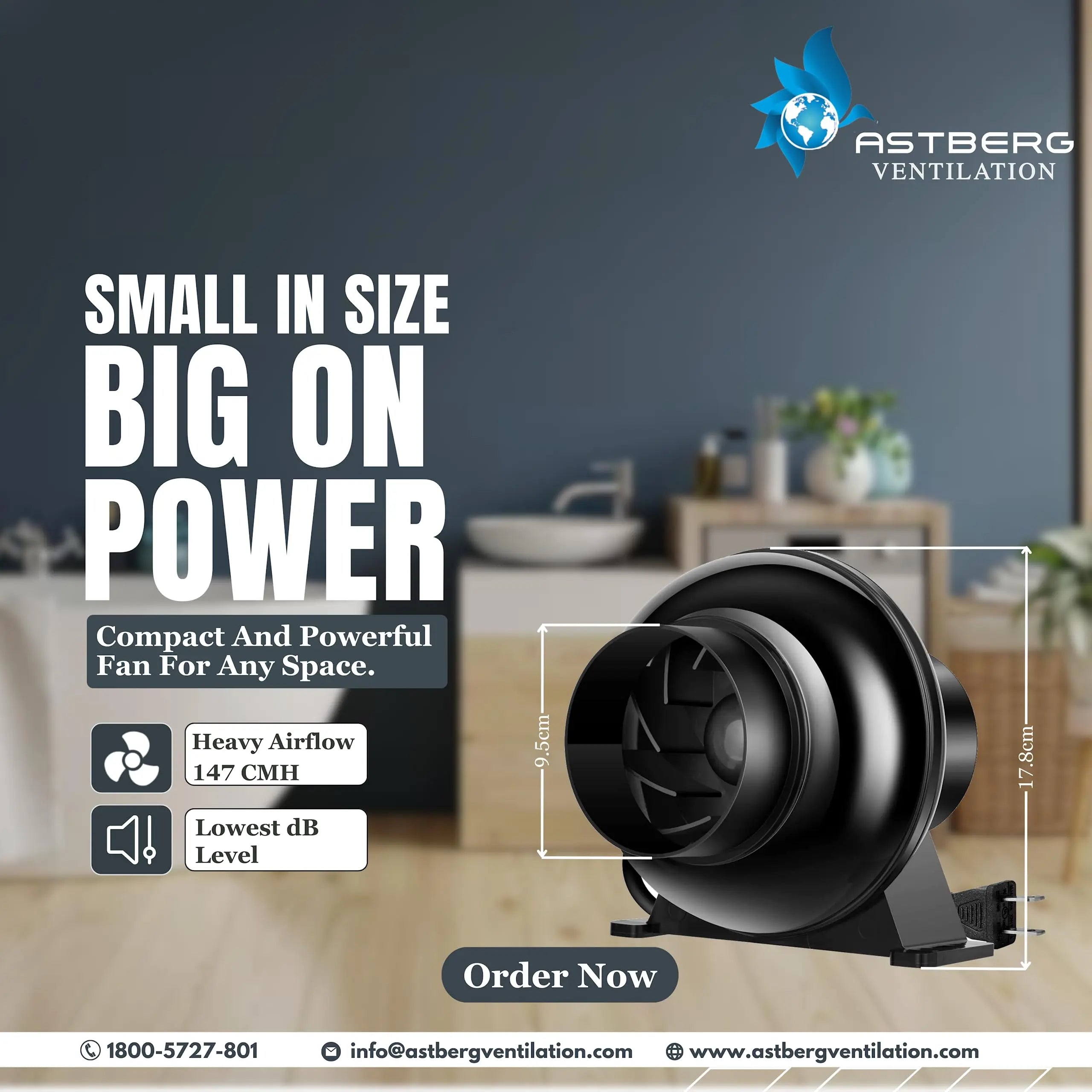 Astberg Micro Jet (100mm/4") (147CMH) (2600RPM) Booster Fan/Silent Mix Flow/Inline Duct Fan/Duct Exhaust/Inline Exhaust/Circular Inline Fan / - Astberg Ventilation